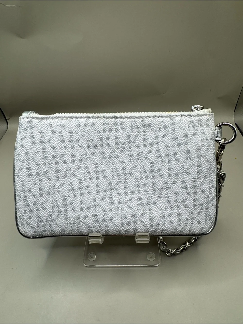 Michael Kors Metallic Silver Trim Zip Pouch Wristlet - Picture 6 of 7